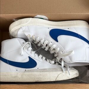 Nike White Sneakers with Blue Swoosh!